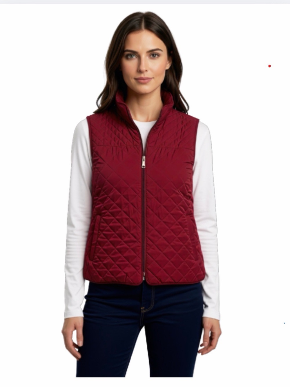 British Khaki Quilted Burgundy Women's Vest - Classic Sleeveless Jacket